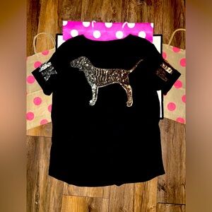 VS PINK Size MEDIUM Ombré Dog Bling Logo Tee.